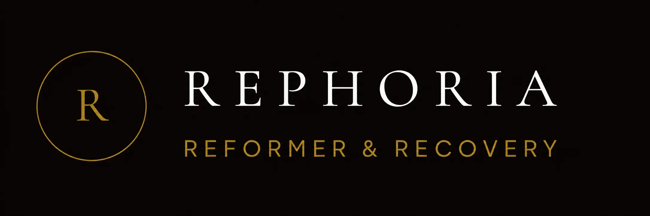 Rephoria Reformer and Recovery brand logo with a gold R icon on a black background.